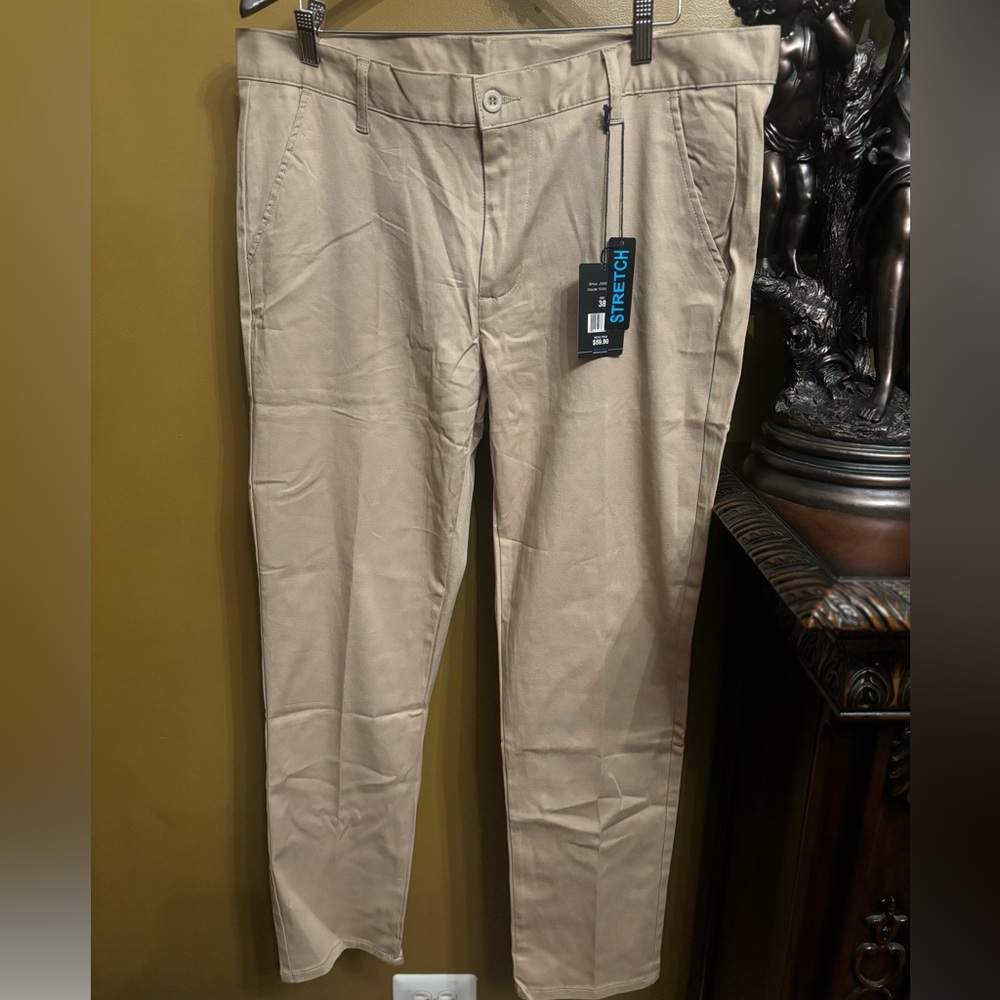 NWT Blue Ice Premium Clothing Dress Pants Stretch Fit in Size 38 in Kaki